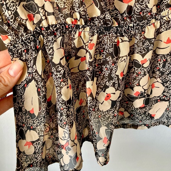 Lily Rose Black Floral Sheer Peplum Blouse Size: S - Picture 5 of 7